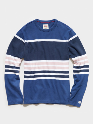 Long Sleeve Engineered Stripe Tee In Blue Ink