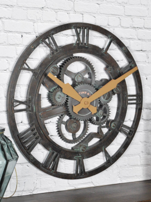 15" Oxidized Gears Wall Clock Metallic Teal - Firstime & Co.