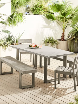 Concrete Outdoor Dining Table, 2 Portside Benches & 2 Portside Solid Wood Chairs Set