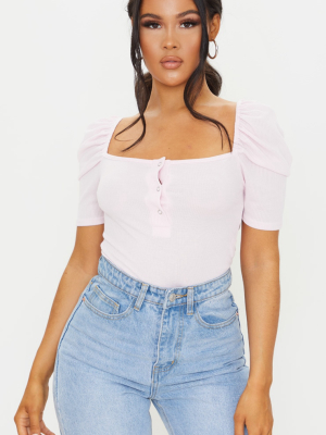 Baby Pink Rib Puff Short Sleeve Bodysuit