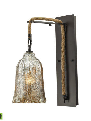 Hand Formed Glass 1-light 18 X 11 X 6 Wall Lamp In Oiled Bronze With Mercury Glass - Includes Led Bulb