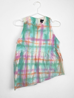 Beth - Sleeveless Daisy Blouse / Watercolor Plaid