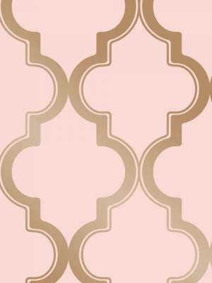 Marrakesh Self-adhesive Wallpaper In Pink And Metallic Gold Design By Tempaper