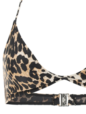 Ganni Leopard Printed Bikini Top