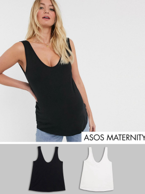 Asos Design Maternity Ultimate Organic Cotton Scoop Neck Tank 2 Pack Save