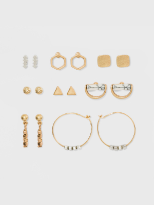 Geometric Shapes, Ball Button And Semi Precious Howlite Earring Set 8ct - Universal Thread™ Gold