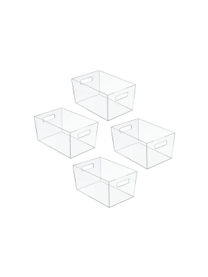 Mdesign Plastic Office Supplies Storage Organizer Bin Tote, 4 Pack - Clear