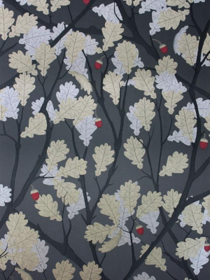 Feuille De Chene Wallpaper In Black And Gilver From The Cabochon Collection By Osborne & Little