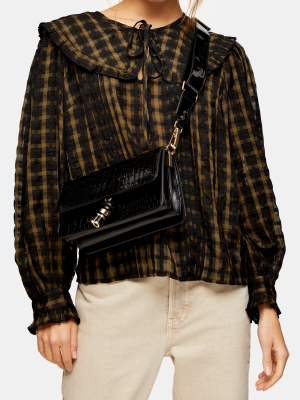 Black Toggle Pu Crocodile Cross Body Bag