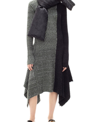 Asymmetric Two-tone Midi Sweater Dress