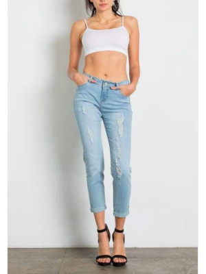 Distressed Straight Fit Denim Jeans