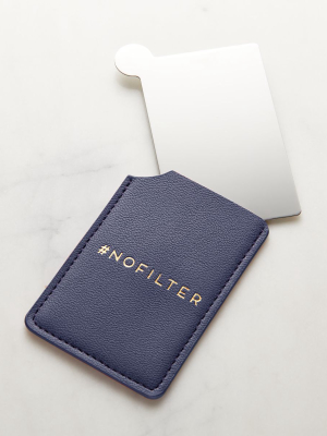 Compact Mirror With Navy Vegan Leather Sleeve