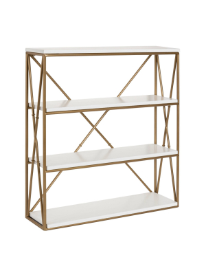 24.2" X 22" Ascencio Four-tier Wood And Metal Wall Shelf White/gold - Kate & Laurel All Things Decor