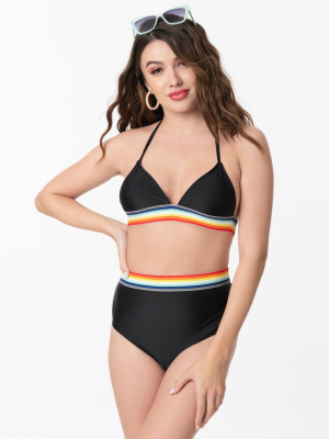 Pin-up Black & Rainbow Two Piece Bikini Swimsuit