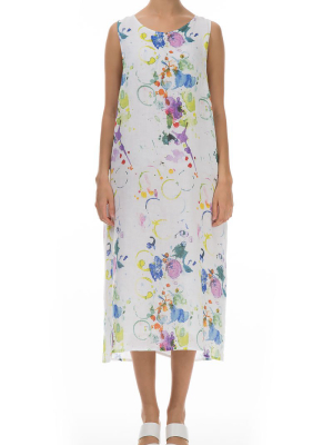 Sleeveless Artist Print Linen Dress