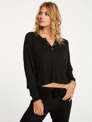 Cozy Rib Oversized Cropped Drop Shoulder Raglan Henley