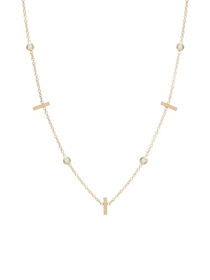 14k 5 Vertical Tiny Bar & Floating Diamond Station Necklace