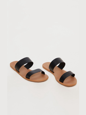 Black Wide Fit Leather Twin Strap Sandal