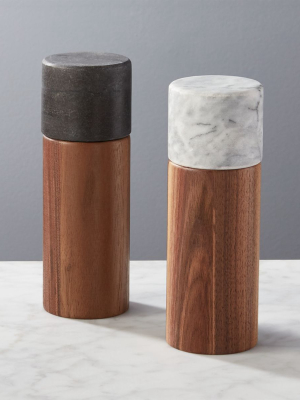 2-piece Walnut And Marble Salt And Pepper Grinder Set Of 2