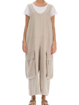 Wide Loose Natural Linen Jumpsuit