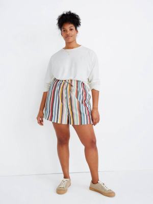 Smocked-waist Pull-on Shorts In Rainbow Stripe