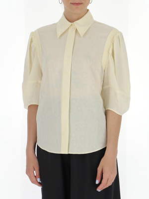 Chloé Puff-sleeved Ruffled Shoulder Blouse