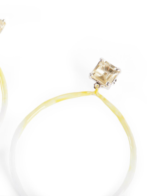 Citrine Post Earrings With Enameled Hoop