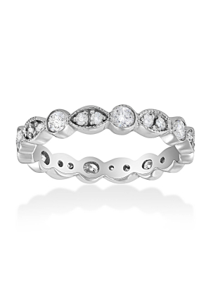 Pompeii3 Deco 3/4ct Diamond Eternity Anniversary Stackable Wedding Ring 14k White Gold