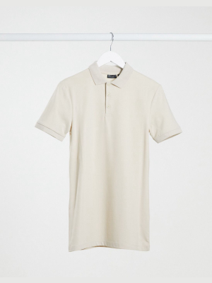 Asos Design Organic Muscle Fit Jersey Polo In Beige