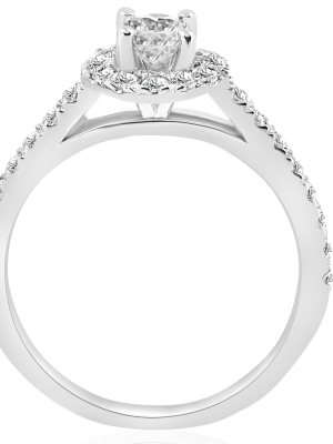 Pompeii3 3/4ct Round Diamond Halo Engagement Ring (3/8ct Center) 14k White Gold