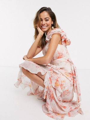 Ever New Ruffle Maxi Dress In Orange Floral Print