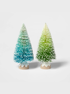 2pk 6in Blue & Green Bottle Brush Christmas Tree Decorative Figurine Set - Wondershop™