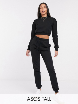 Asos Design Tall Tracksuit Cropped Sweat / Slim Sweatpants With Tie In Organic Cotton