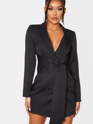 Black Wrap Detail Blazer Dress