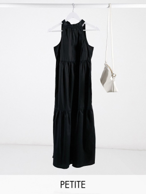 Vila Petite Tiered Maxi Dress With Halter Neck In Black