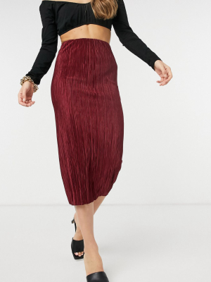 Asos Design Column Plisse Skirt In Wine