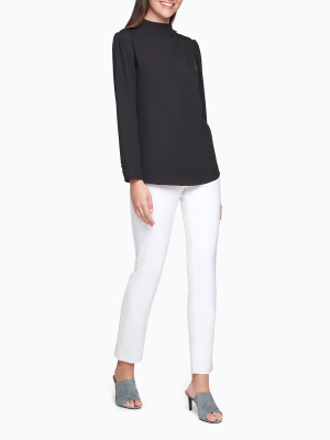 Mock Neck Button Long Sleeve Top