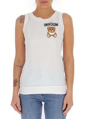 Moschino Embroidered Bear Reverse Logo Tank Top