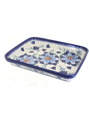 Blue Rose Polish Pottery Daisy Surprise Large Rectangular Baker