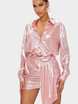 Pink Metallic Button Front Shirt