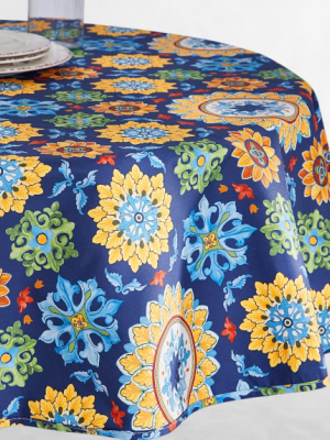 Sicilian Mosaic Oilcloth Outdoor Round Tablecloth