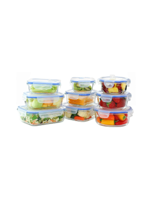 Kinetic Gogreen Glasslock Elements Oven Safe Glass Food Storage Container Set With Vented Lid - 18pc