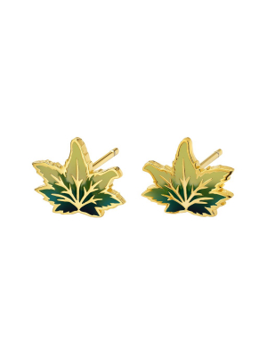 Happy Guy Weed Leaf Studs - Green Enamel