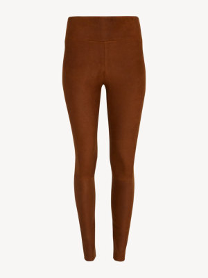 Cognac Coated Suede Leather Ankle Legging