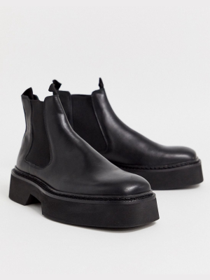 Asos Design Chelsea Square Toe Boots In Black High Shine Leather