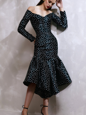 Polka-dot Silk Chiffon Off-the-shoulder Midi Dress