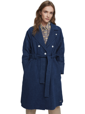 Long Belted Denim Trench Coat