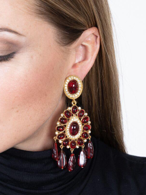 Gold & Ruby Drop Clip Earrings