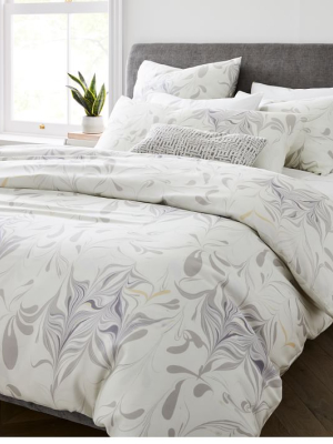 Tencel™ Feathered Marble Duvet Cover & Shams - Frost Gray