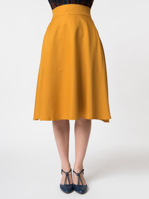 Unique Vintage Retro Mustard Yellow Vivien Swing Skirt